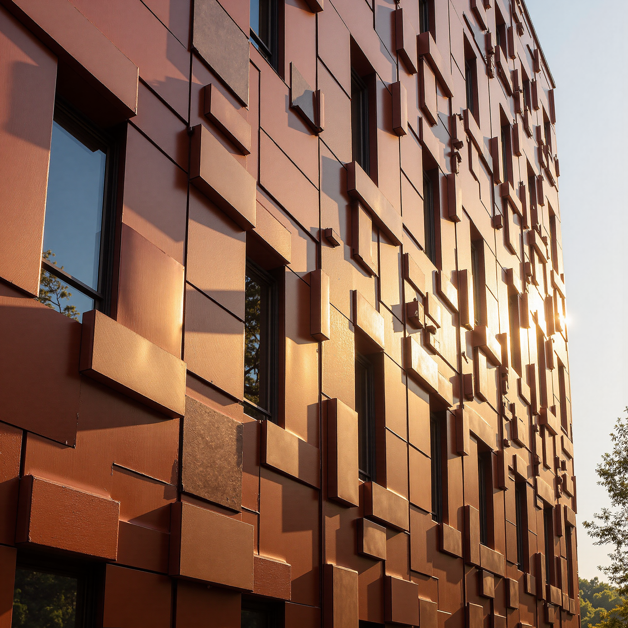 Warm bronze-toned contemporary building facade